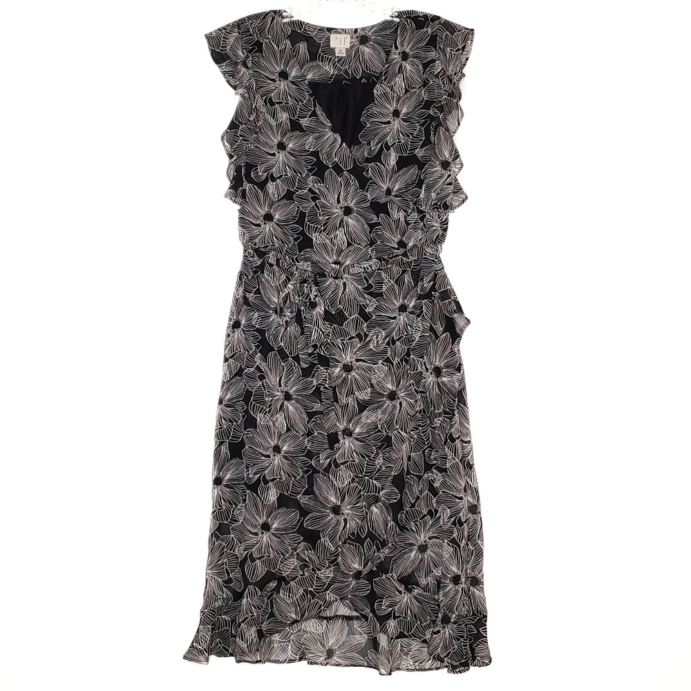 A New Day Faux Wrap Black & White Ruffle Dress XS